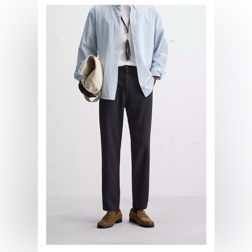 Zara Men's Navy Linen Pants
